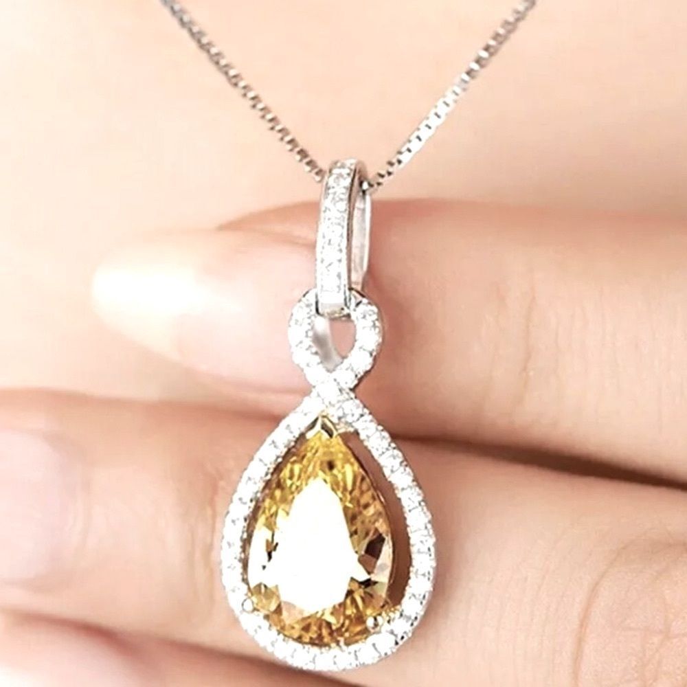 Last one!! Estate inspo 925/Citrine Teardrop charm necklace